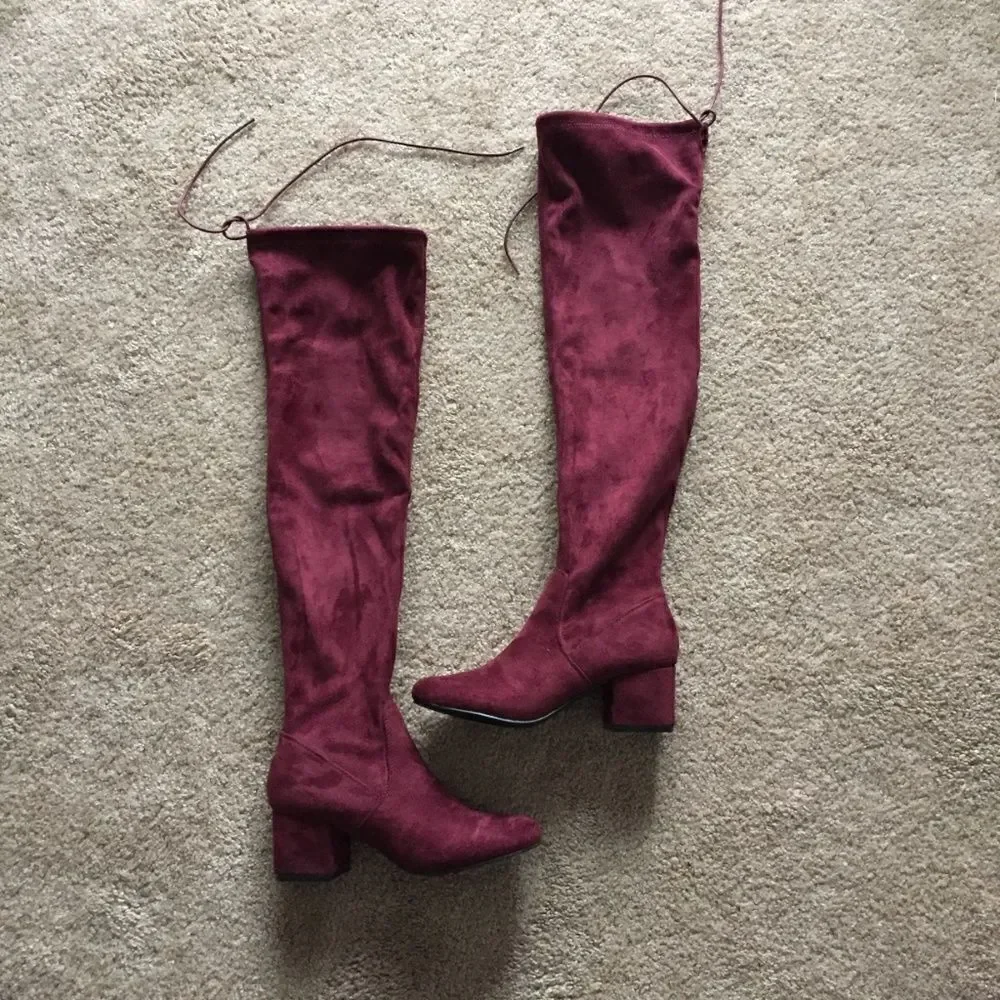 Lulu's Burgundy Suede Over-the-Knee Boots